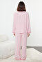 Pembe Kalp Nakışlı Biyeli Viskon Dokuma Pijama Takımı THMAW25PT00179 - 5