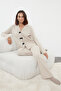 Bej Kurdele/Fiyonklu Waffle Kumaş Örme Pijama Takımı THMAW25PT00195 - 2
