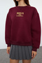 Burgundy Thick Fleece Inside Slogan Printed Knitted Sweatshirt Twoaw25Sw00118 - 3