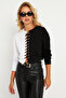 Women's White-Black Eyelet Short Sweatshirt Tf02 - 6