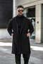 Men's Black Belted Oversize Relaxed Cut Stamp Coat - 4