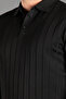 Men's Black Textured Striped Polo Knitwear Sweater - 3