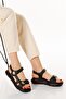 Black Women's Double Band Velcro Orthopedic Sandals