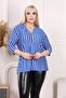 BLUE STRIPED ZIPPERED FAKİRKOL BLOUSE - 5