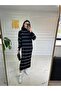 Women's Long Turtleneck Black Striped Dress - 2