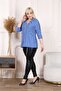 BLUE STRIPED ZIPPERED FAKİRKOL BLOUSE - 7