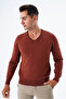 Men's Tan 100% Cotton V-Neck Knitwear Sweater Trist-1102 - 2