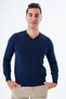 Men's Navy Blue 100% Cotton V-Neck Knitwear Sweater Trıst-1102 - 2