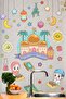 Welcome Ramadan Mosque And Colorful Ramadan Bear Figures Glass Wall Sticker Set Ramadan Ornaments