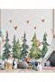 Watercolor Patterned Pine Trees And Animals Wall Glass Sticker Set - Children's Baby Room Pine Trees - 2