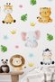 Safari Animals in Watercolor Colors Leaves and Flowers Wall Glass Cabinet Sticker Set