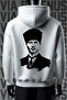 Ataturk Printed Kangaroo Pocket 3 Thread Threaded Wide Fit White Hooded Sweatshirt