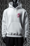 Volleyball Printed Kangaroo Pocket 3 Threaded Yarn Raised Wide Pattern White Hooded Sweatshirt - 2