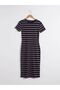 Women's Ribbed Navy Dress Crew Neck Striped Short Sleeve by Your Fashion Style - 2
