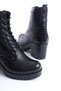 Genuine Leather Black Women's Thick Heeled Zippered Lace-Up Boots - 8