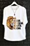 Oversize Lion Printed Black-white T-shirt, Unisex Animal Printed T-shirt