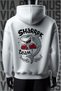 سويت شيرت أبيض بقلنسوة من Shark Team مطبوع من الأمام والخلف بثلاثة خيوط وقصة واسعة