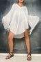 Tasseled Sleeve Detail V-Neck Cotton Poncho Beach - 2