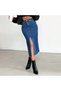 Women's Slit Dark Blue Lycra Denim Skirt - 6