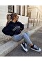 3 Yarn Combed Unisex Oversize Mold Printed Black Sweatshirt - 2