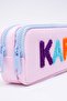 01108 Pink Color Blue Zippered Waterproof Bondit Fabric Plush Printed Double Eyed Pen Holder - 7