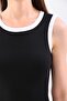 Black and White Piping Body-Fitting Sleeveless Knee-Length Ribbed Flexible Thick Strap Camisole Dress - 7