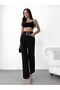 Women's High Waist Belted Waist Tassel Black Lycra Palazzo Jean - 3