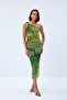 Khaki Midi Tulle Dress - Single Shoulder Drape Pattern - 5