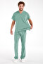 Men's Green Lycra Thin Fabric Scrubs Doctor Nurse Jersey Bat Sleeve Surgical Suit - 4