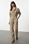 Khaki Pocket Detailed Pleated Denim Jumpsuit Twoaw25Tu00015