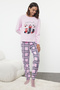Pembe-Çok Renkli %100 Pamuklu Kış Desenli Ekoseli Örme Pijama Takımı THMAW25PT00121 - 2