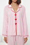 Pembe Kalp Nakışlı Biyeli Viskon Dokuma Pijama Takımı THMAW25PT00179 - 3