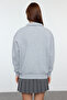 Gri Melanj Gömlek Yaka Nakışlı Regular Fit Kalın İçi Polarlı Örme Sweatshirt TWOAW24SW00182 - 5