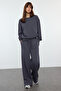 Antrasit Oversize Kalıp Wide Leg/Geniş Paça Örme Sweatshirt/Alt Eşofman Takımı TWOAW25EM00004