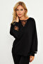 Women's Black Lace Detailed Sweatshirt Ey2906 - 5