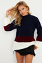 Women's Navy Blue Color Block Sweater Yv277 - 4