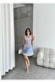 Blue Striped Zero Sleeve Shirt and Shorts Skirt Set