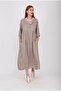 Women's Authentic Dress Beige Crispy Floral Pattern Loose Buttoned Long Robe Mother - 5