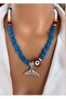 Handmade Blue Bodrum Bead Silver Fish Tail Figure Evil Eye Summer Women's Necklace in Gift Box - 4
