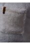 White Plush Chest Leather Labeled Jacket with Buttons - 5