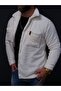 White Plush Chest Leather Labeled Jacket with Buttons