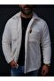 White Plush Chest Leather Labeled Jacket with Buttons - 2