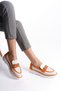 Orange White Front Jewelled Metal Detailed High Sole Casual Loafer Moccasin Women's Shoes - 4