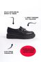Black Front Metal Detailed Shiny Striped High Sole Casual Loafer Moccasin Women's Shoes - 2