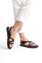 Shiny Black Women's Sandals - Comfortable Low Sole, Double Twist Pattern and Stripe Detailed Summer Slippers - 3