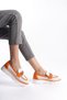 Orange White Front Jewelled Metal Detailed High Sole Casual Loafer Moccasin Women's Shoes - 6