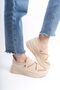 Cream High Sole Comfortable Soft Shiny Stripe Detailed Women's Casual Sports Walking Shoes Sneakers - 2