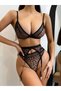 Mesh Leopard Printed Garter Bra String 3 Piece Set - 3