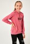 Secret Print Detailed Girl's Hooded Sweatshirt Dried Rose - 5