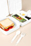2-Tier Compartmented Children's Lunch Box with Fork and Spoon - Student School Lunch Container - White - 6